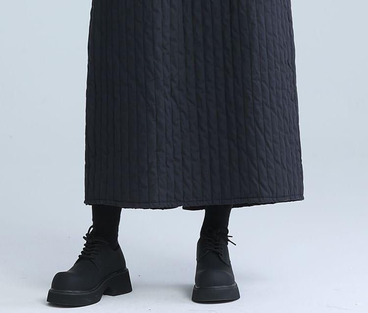 High Rise Plain Ribbed Maxi A-Line Skirt Product Image