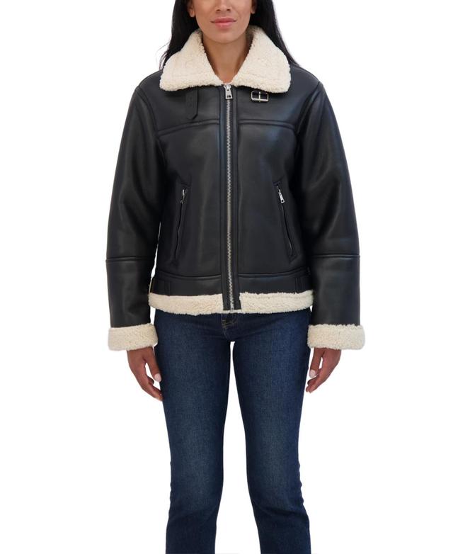 Sebby Collection Womens Zip Front Faux Leather Shearling Jacket Product Image