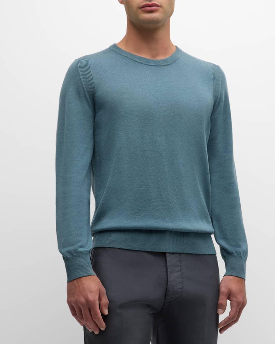 Men's Saddle-Shoulder Merino Wool Knit Sweater Product Image