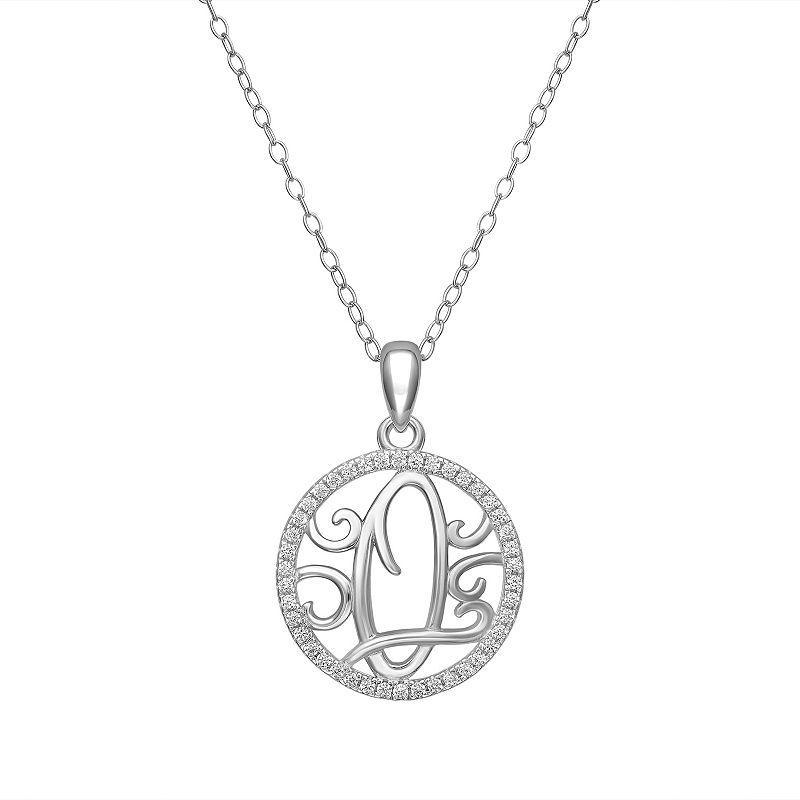 PRIMROSE Sterling Silver Cubic Zirconia Initial Pendant Necklace, Womens Grey Product Image