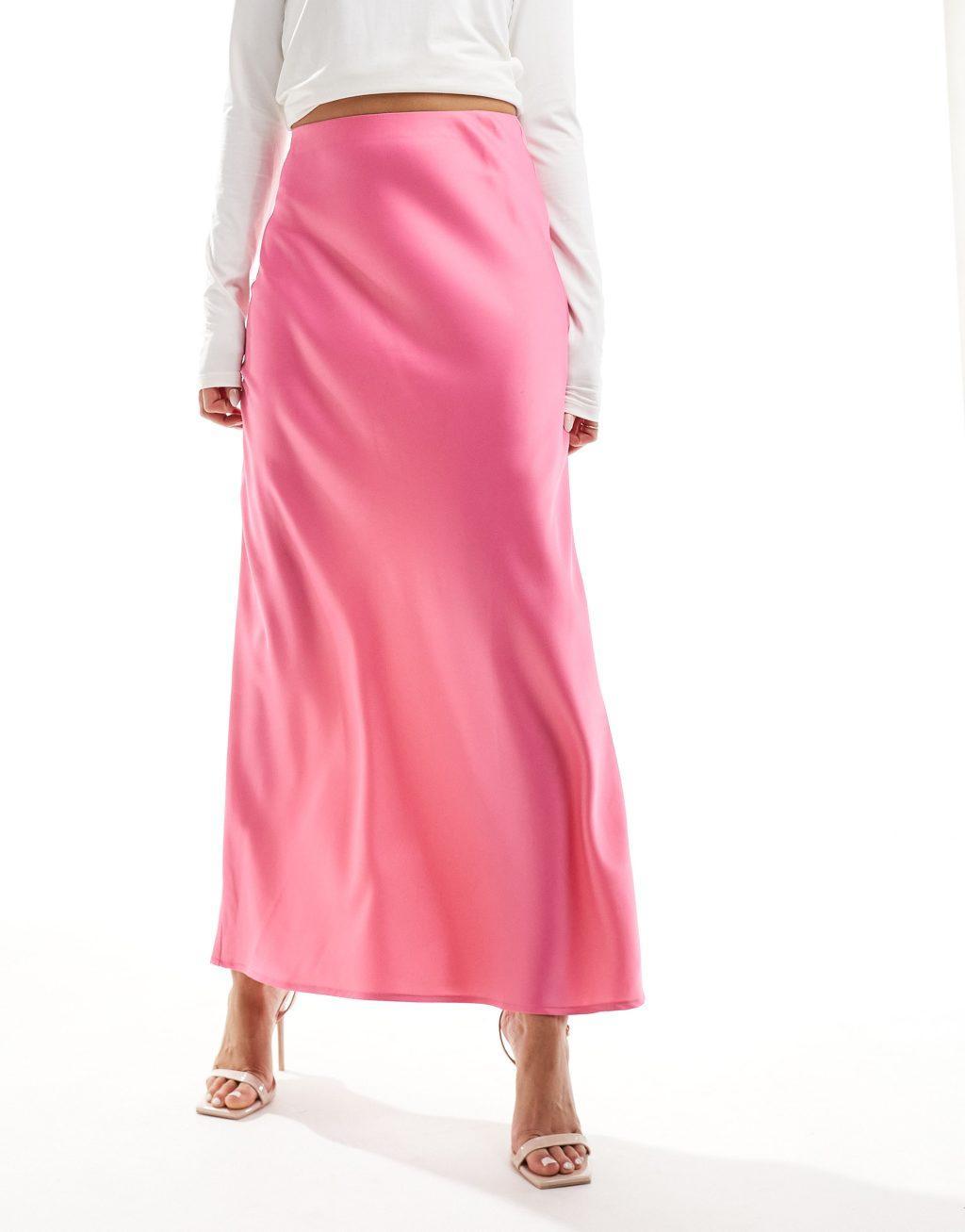 YAS satin maxi skirt in pink Product Image