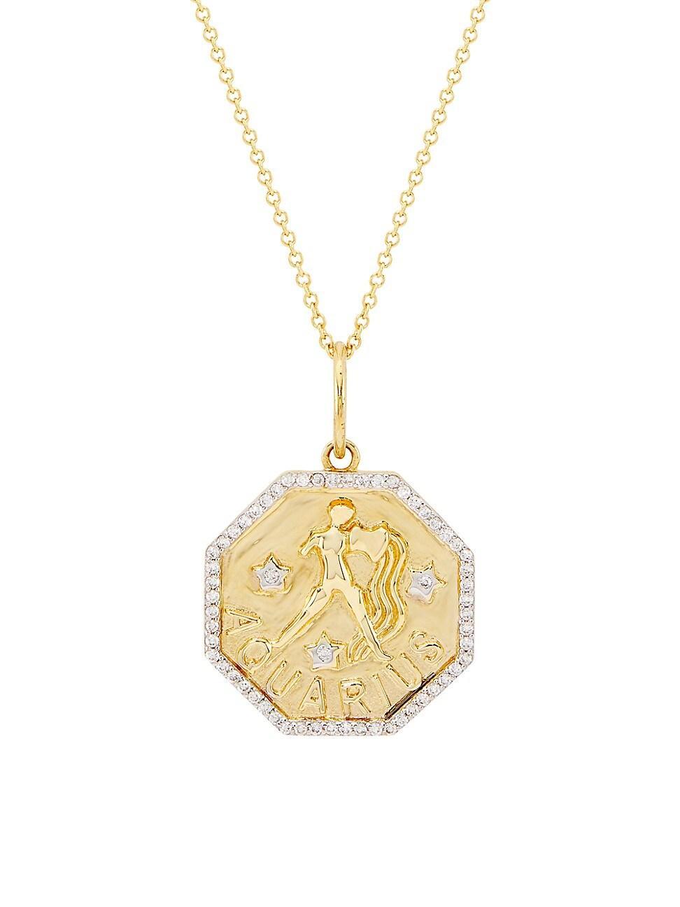 Womens 14K Yellow Gold & 0.2 TCW Diamond Zodiac Pendant Necklace Product Image