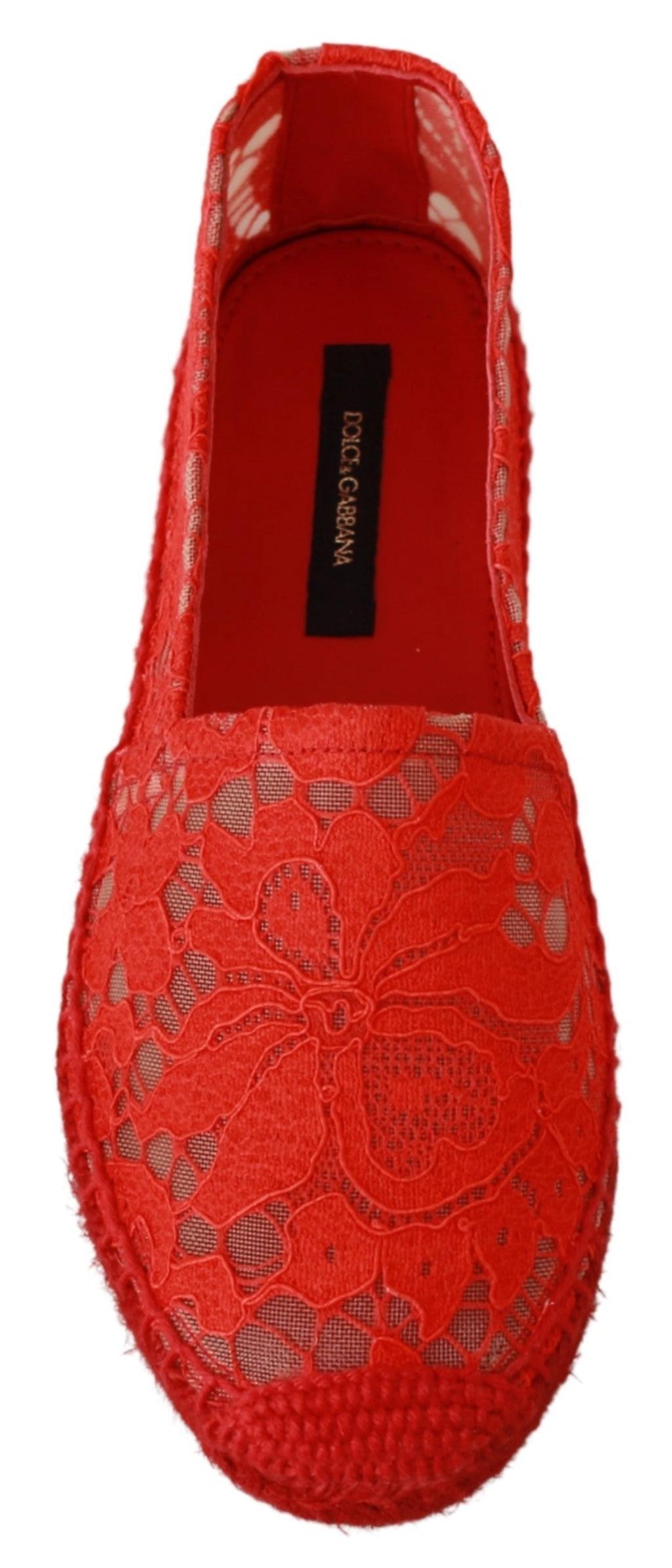 DOLCE & GABBANA Red Lace Cotton Espadrilles Flats Shoes Product Image