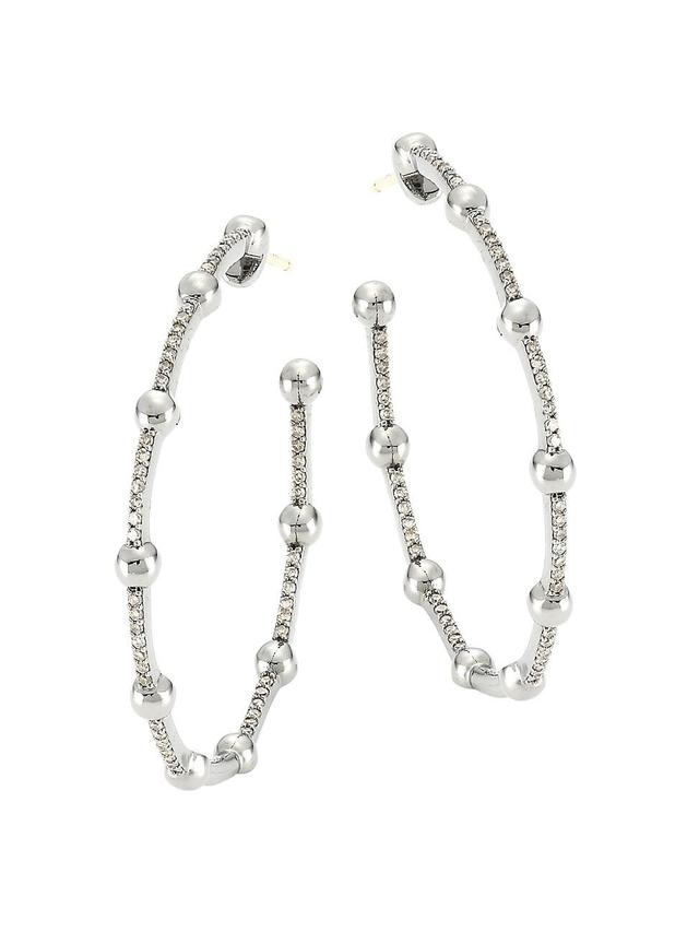 Womens Black Rhodium-Plated & Diamond Beaded Hoop Earrings Product Image