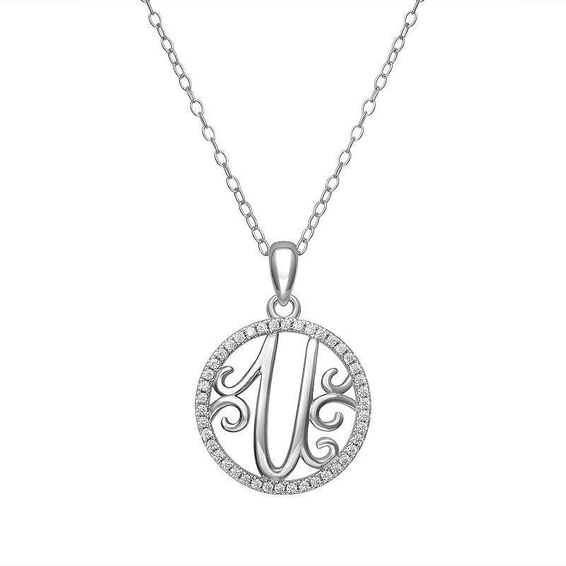 PRIMROSE Sterling Silver Cubic Zirconia Initial Pendant Necklace, Womens Grey Product Image