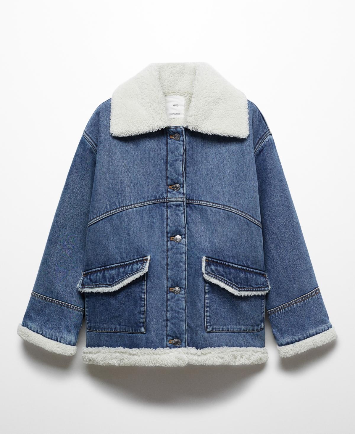 MANGO Faux Shearling Lined Denim Jacket Product Image