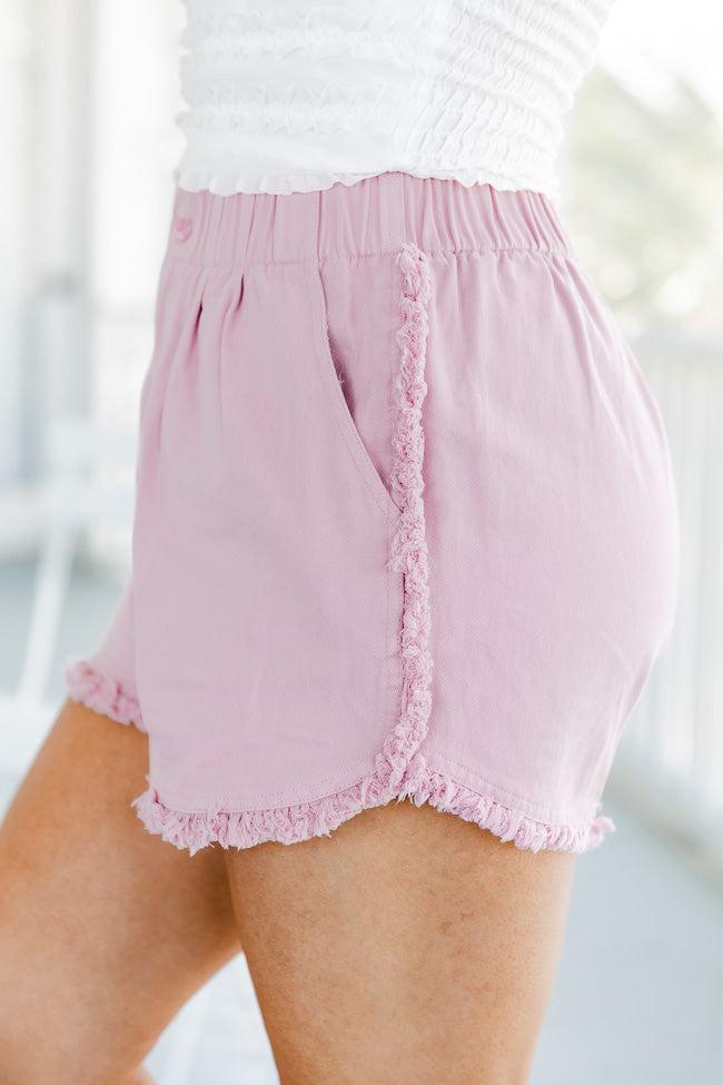 Thought It Was A Dream Pink Frayed Hem Paper Bag Waist Denim Shorts FINAL SALE Product Image