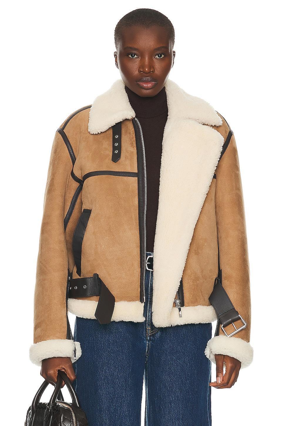 Toteme Shearling Aviator Jacket in Brown Product Image