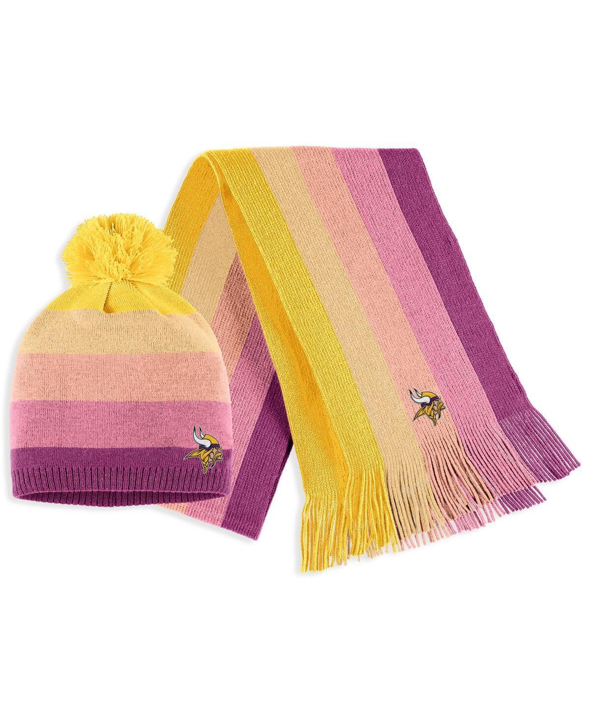 Womens WEAR by Erin Andrews Minnesota Vikings Ombre Pom Knit Hat and Scarf Set Product Image