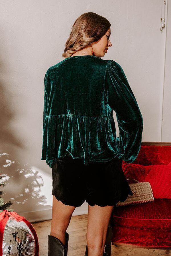 Chic Lifestyle Front Tie Velvet Top in Hunter Green Product Image