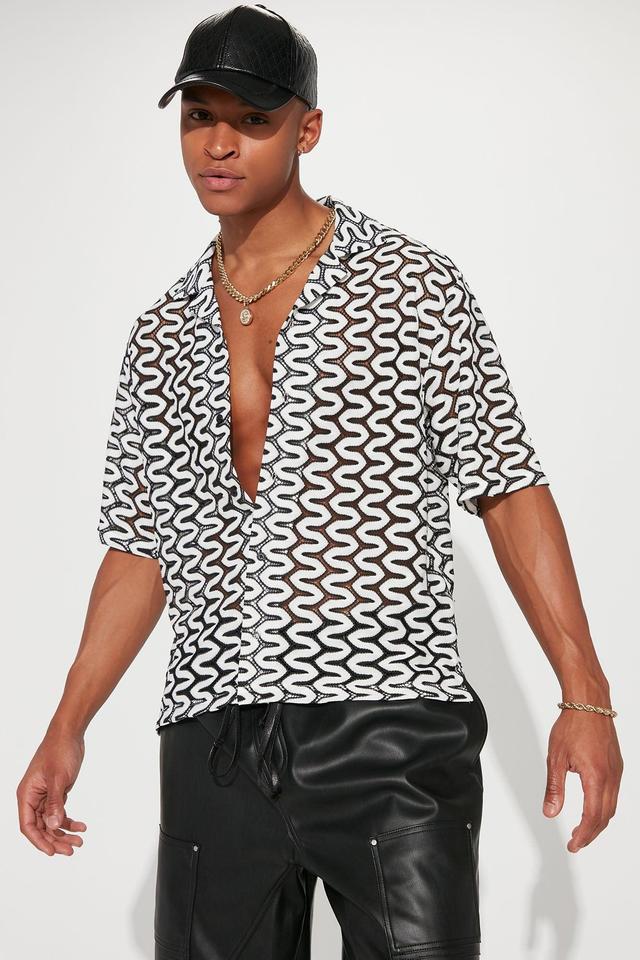 Blurred Lines Short Sleeve Button Up - White/Black Product Image