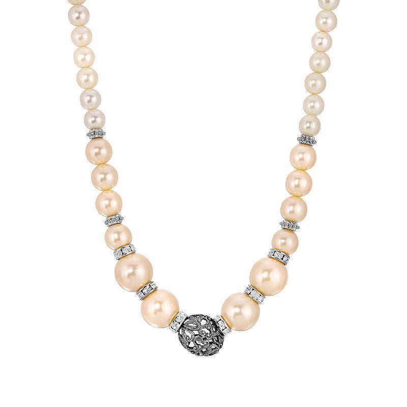 1928 Silver-Tone Simulated Pearl Filigree Bead Necklace, Womens, Grey product image