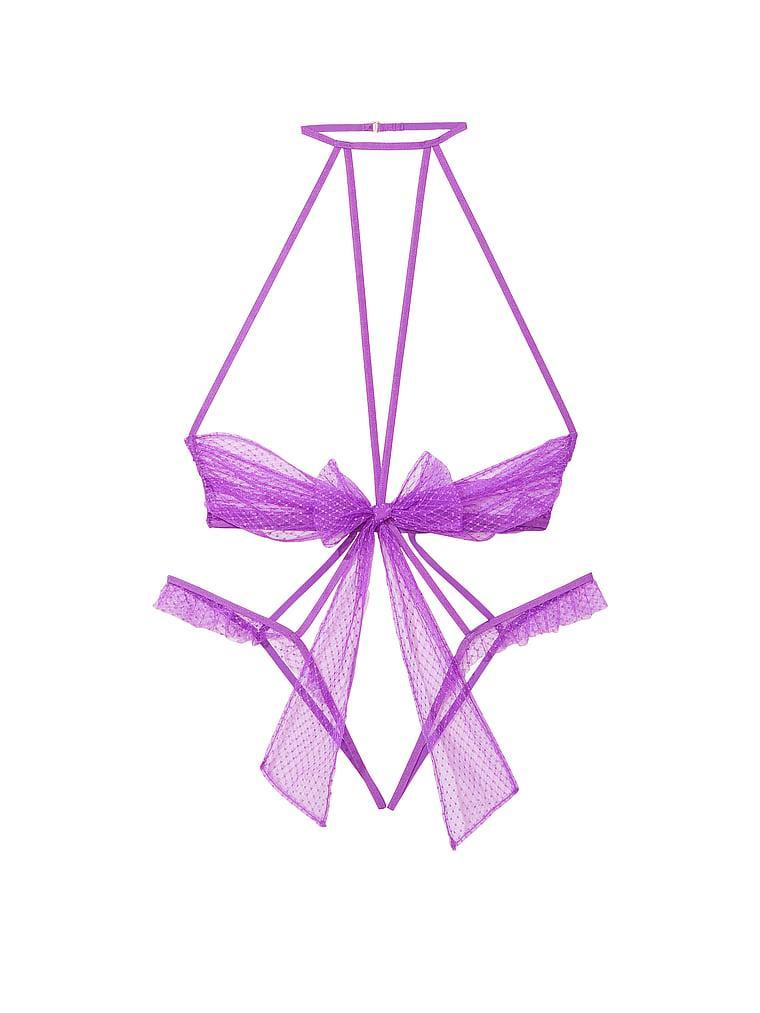 Bow Mesh Open-Cup Crotchless Playsuit Product Image