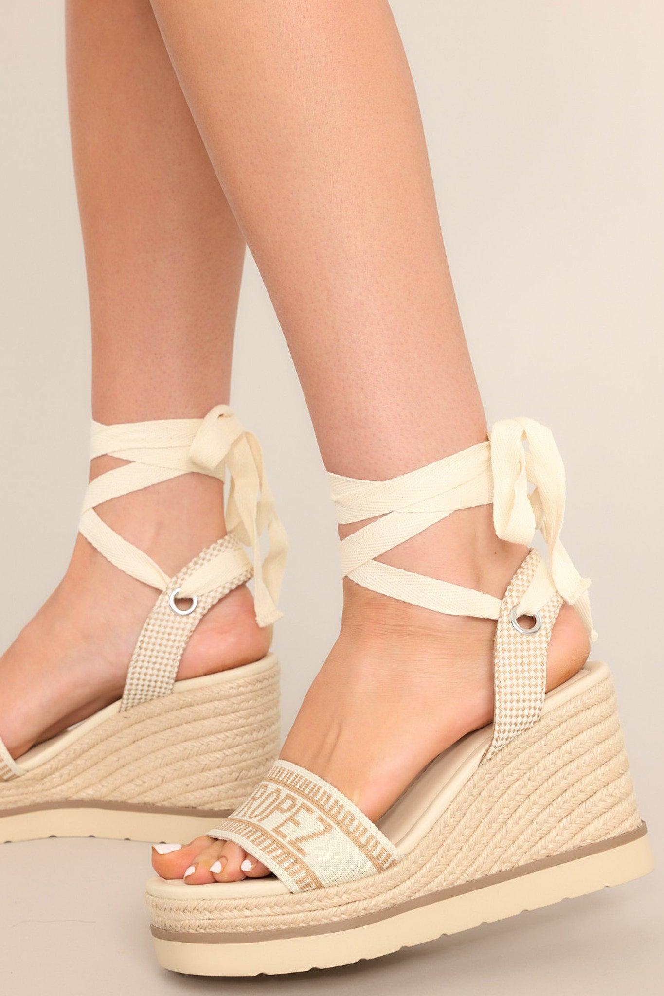 Here Again Tan Espadrille Platform Wedge Sandals Product Image