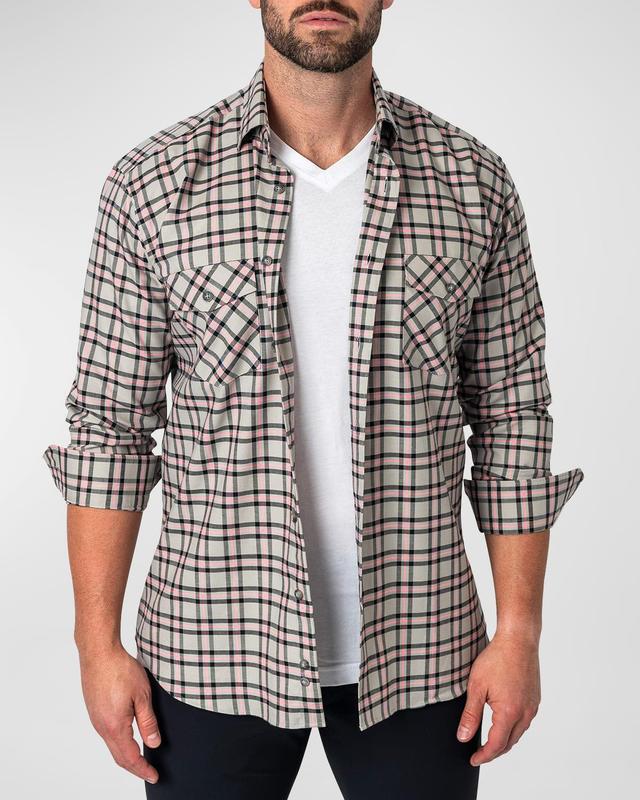 Maceoo Plaid Embroidered Cotton Flannel Button-Up Shirt Product Image