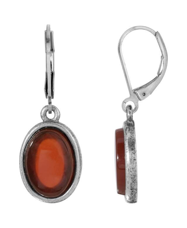 1928 Silver Tone Stone Oval Drop Earrings, Womens, Red Product Image