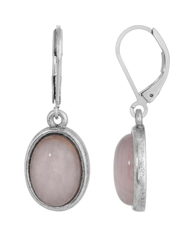 1928 Silver Tone Stone Oval Drop Earrings, Womens, Pink Product Image