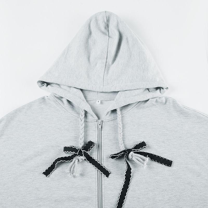 Plain Bow Zip Hoodie Product Image