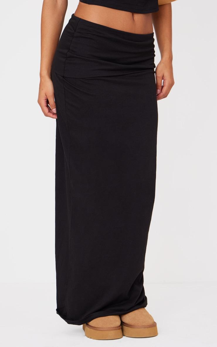 Black Foldover Cotton Maxi Skirt Product Image