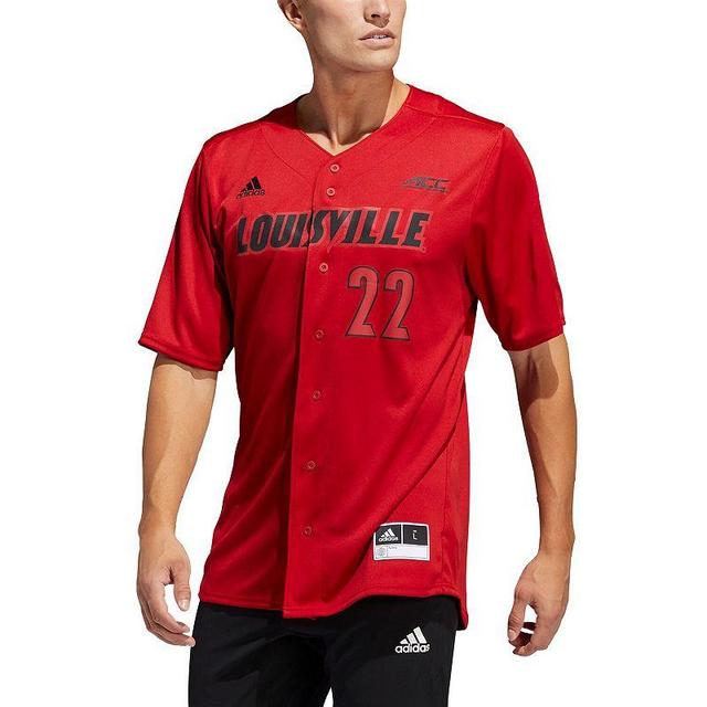 Mens adidas #22 Louisville Cardinals Button-Up Baseball Jersey Product Image