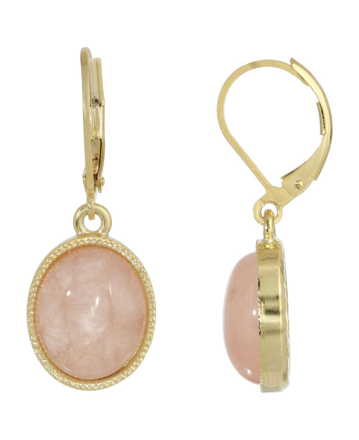 1928 Gold Tone Rose Quartz Oval Drop Earrings, Women's, Pink - Size: One Size Product Image