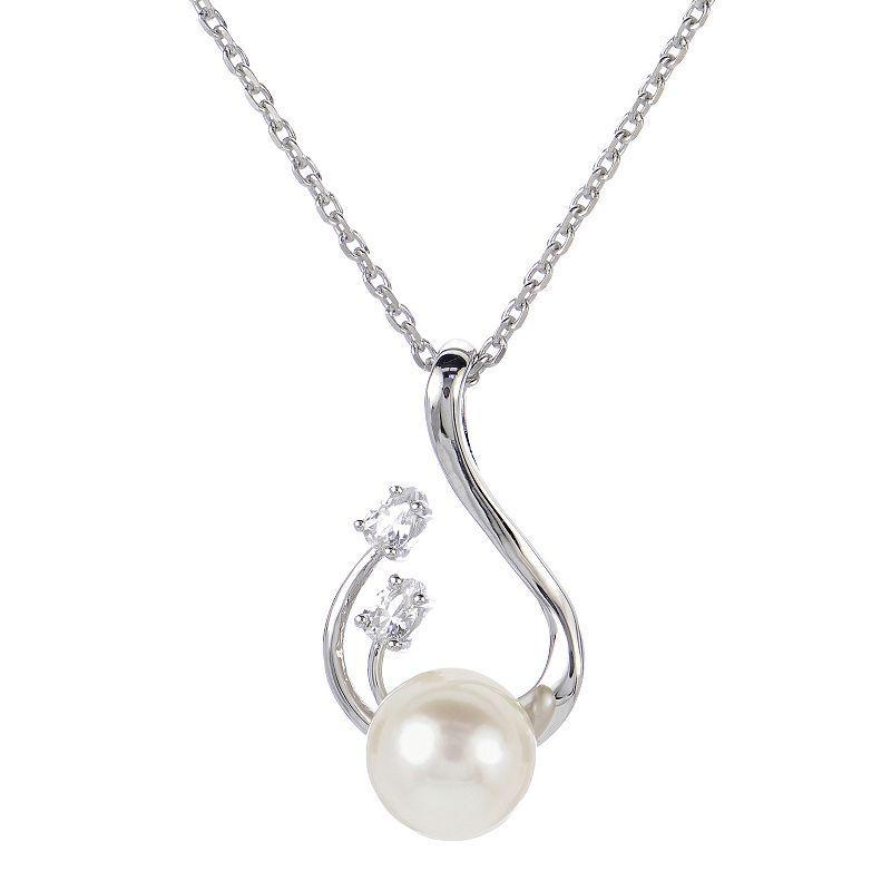 PearLustre by Imperial Sterling Silver Freshwater Cultured Pearl & Lab-Created White Sapphire Pendant Necklace, Womens Product Image