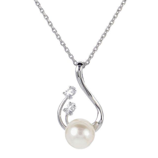 PearLustre by Imperial Sterling Silver Freshwater Cultured Pearl & Lab-Created White Sapphire Pendant Necklace, Womens Product Image