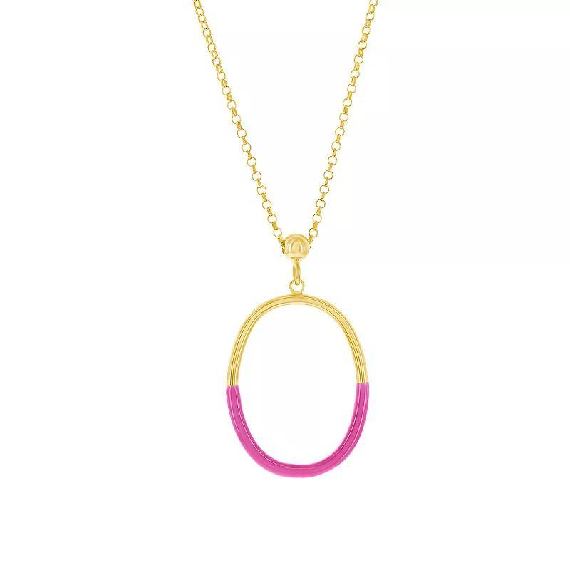 Argento Bella 2-Toned Oval Enamel Necklace, Womens Rose Purple Enamel Product Image