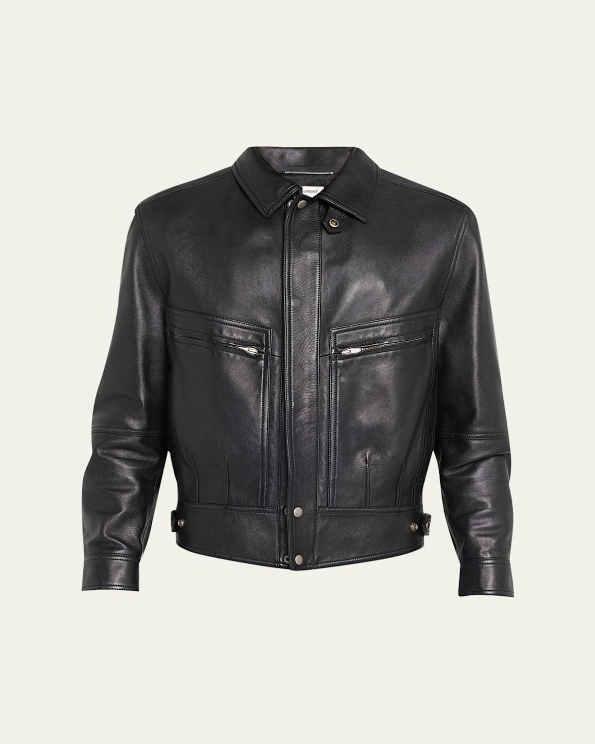 Mens Leather Bomber Jacket Product Image