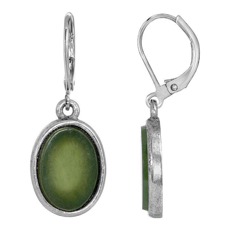 1928 Jewelry Silver Tone Jade Oval Drop Earrings, Green Product Image