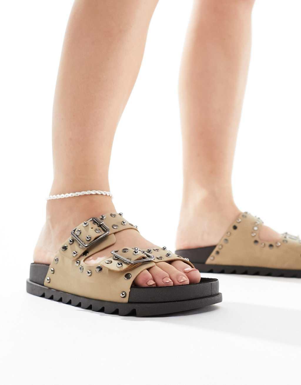 ASOS DESIGN Wide Fit Fantasy studded flat sandal Product Image