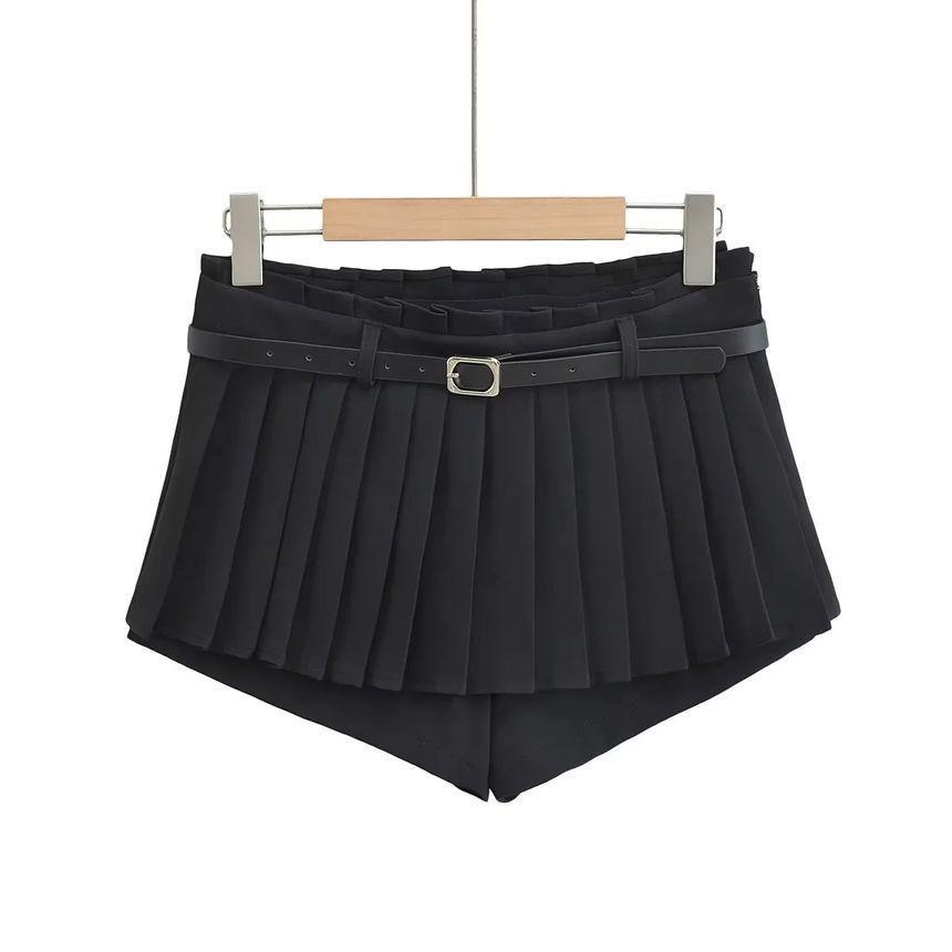 Low Waist Plain Pleated Mini Skirt Product Image