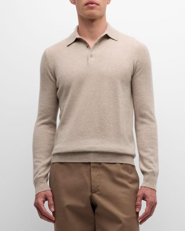 Mens Solid Cashmere Polo Sweater Product Image