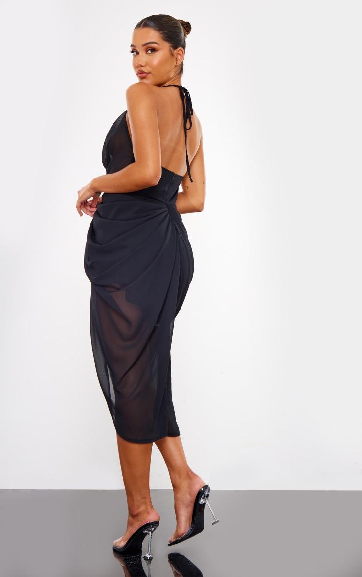 Black Halterneck Cowl Drape Midi Dress Product Image