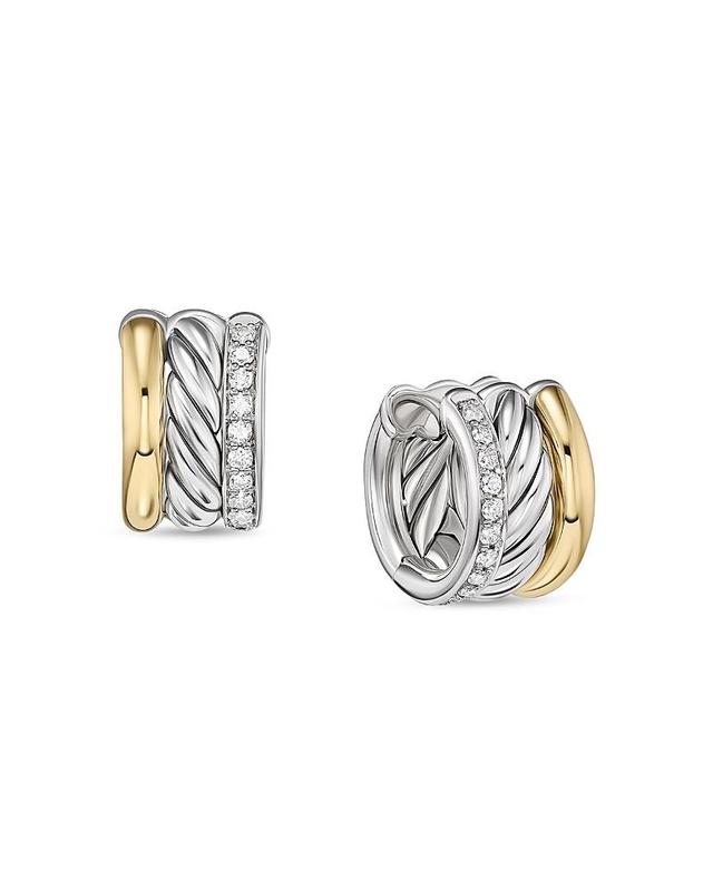 Womens DY Mercer Huggie Hoop Earrings in Sterling Silver with 18K Yellow Gold and Diamonds, 14MM Product Image