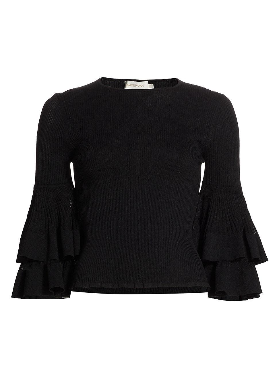 Womens Story One Ribbed Knit Ruffle Top Product Image