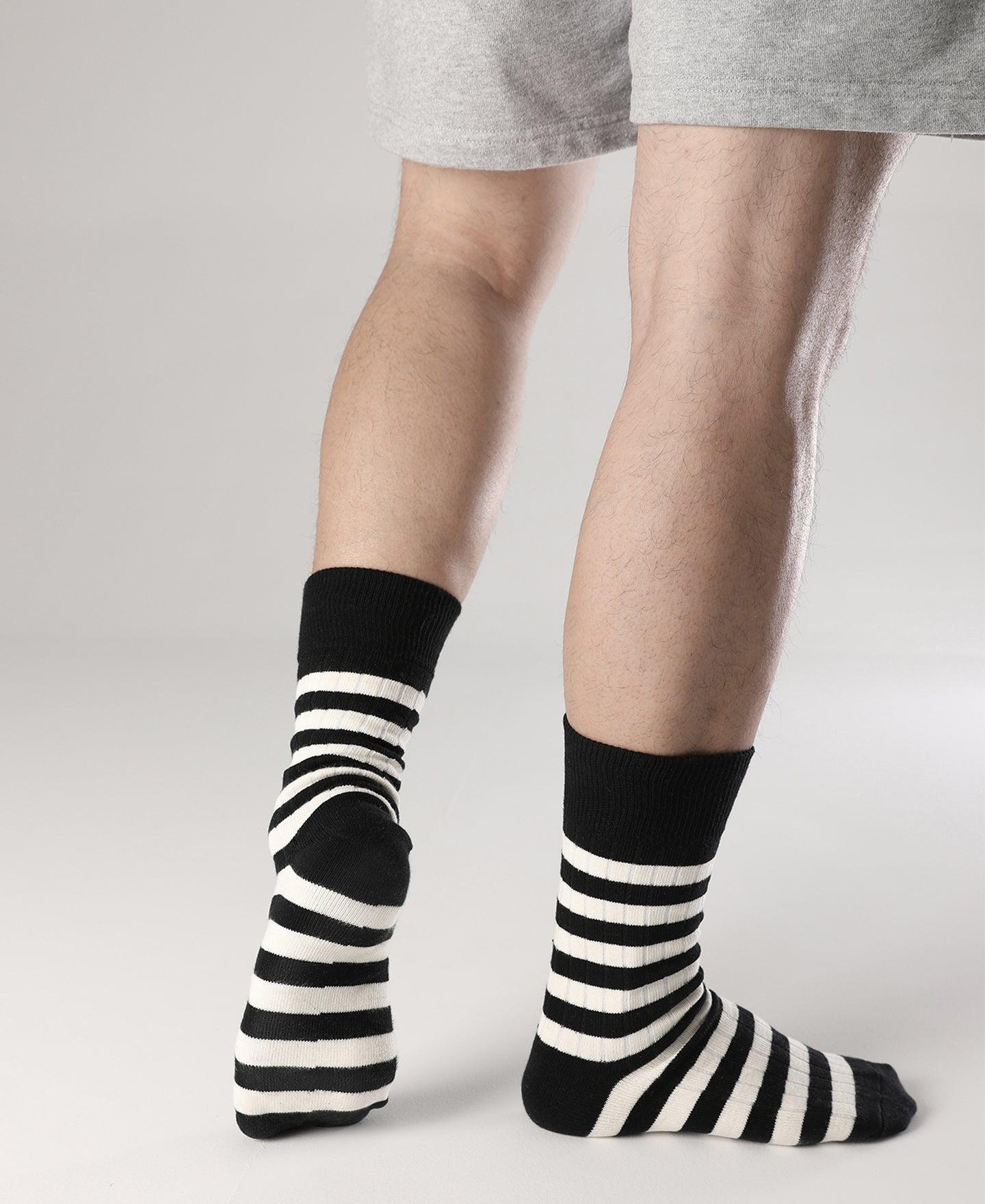 Retro Striped Cotton Socks - Black/White Product Image