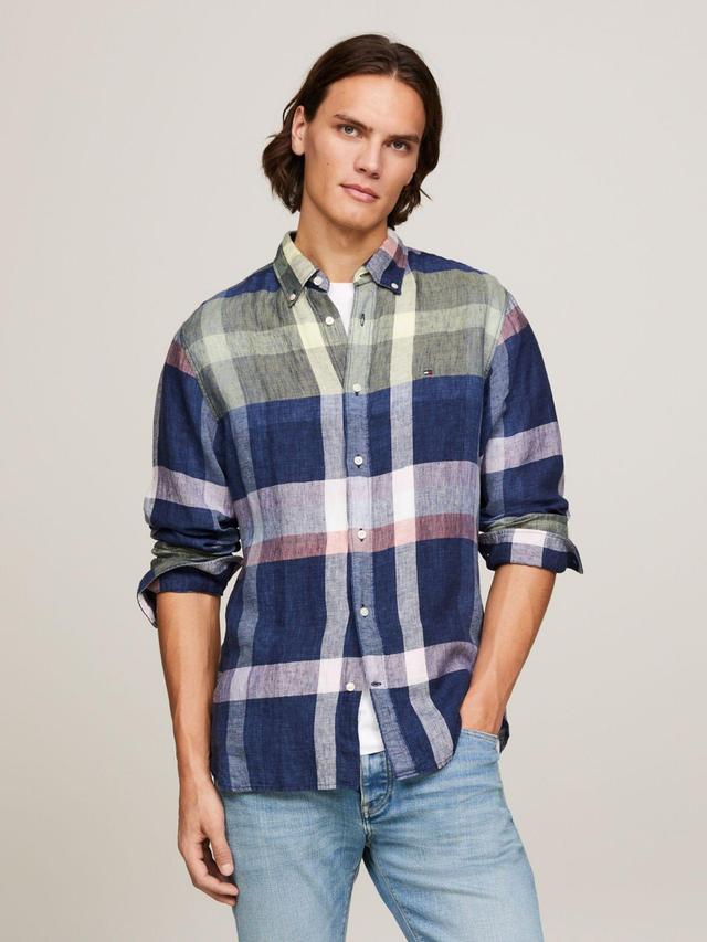 Tommy Hilfiger Men's Regular Fit Multicheck Linen Shirt Product Image