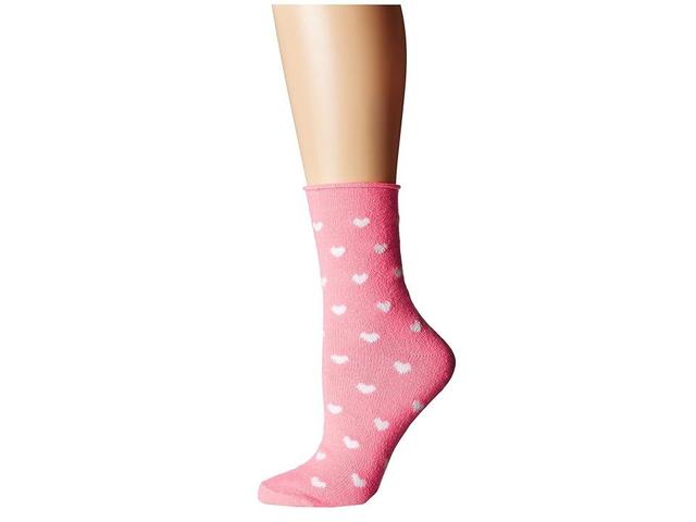 Plush Thin Rolled Fleece Socks (Neon Heart) Women's Crew Cut Socks Shoes Product Image