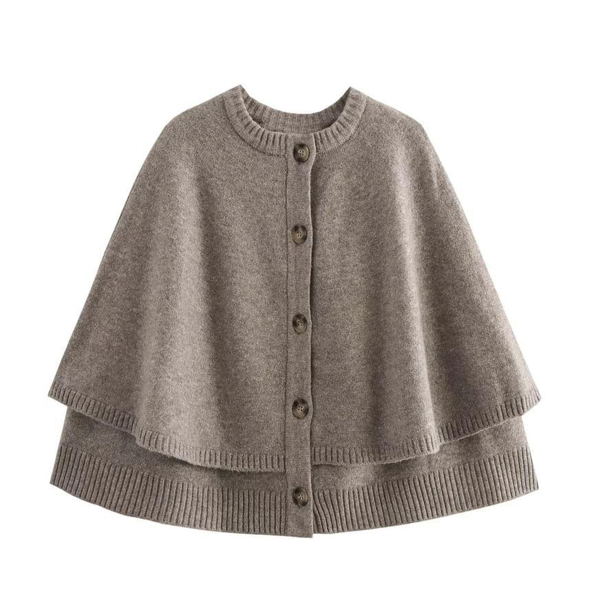 Crewneck Button-Up Plain Cape Cardigan Product Image