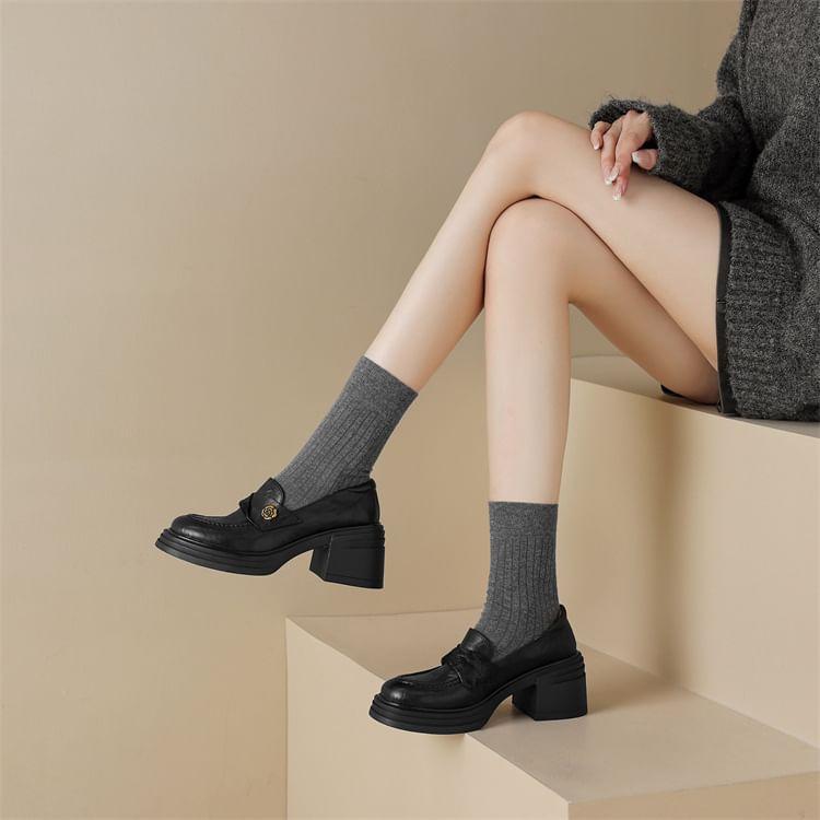 Platform Block Heel Loafer Pumps Product Image