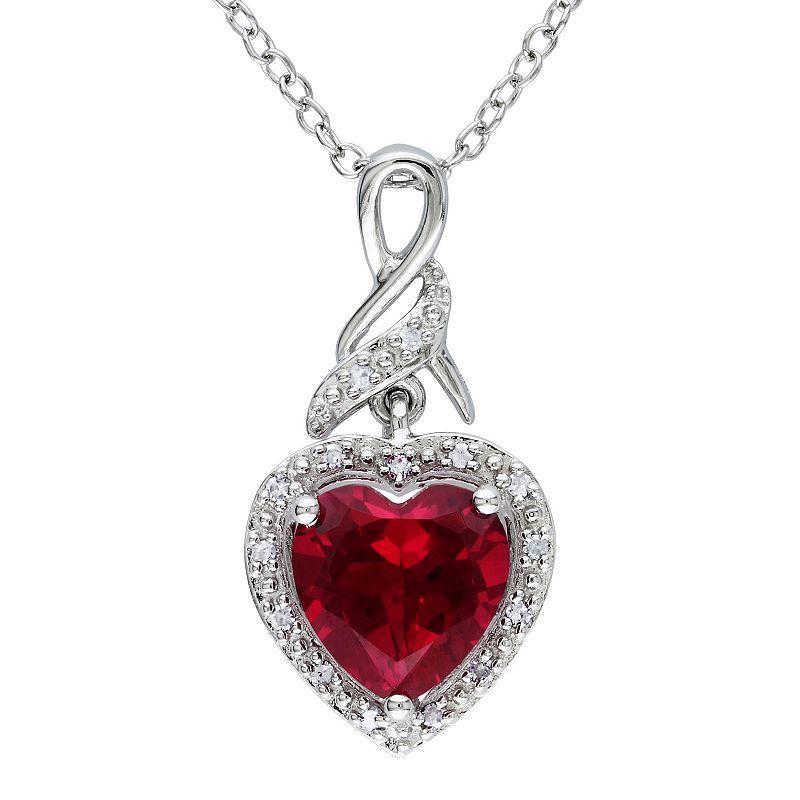 Stella Grace Sterling Silver Lab-Created Ruby & Diamond Accent Heart Twist Pendant Necklace, Womens Product Image