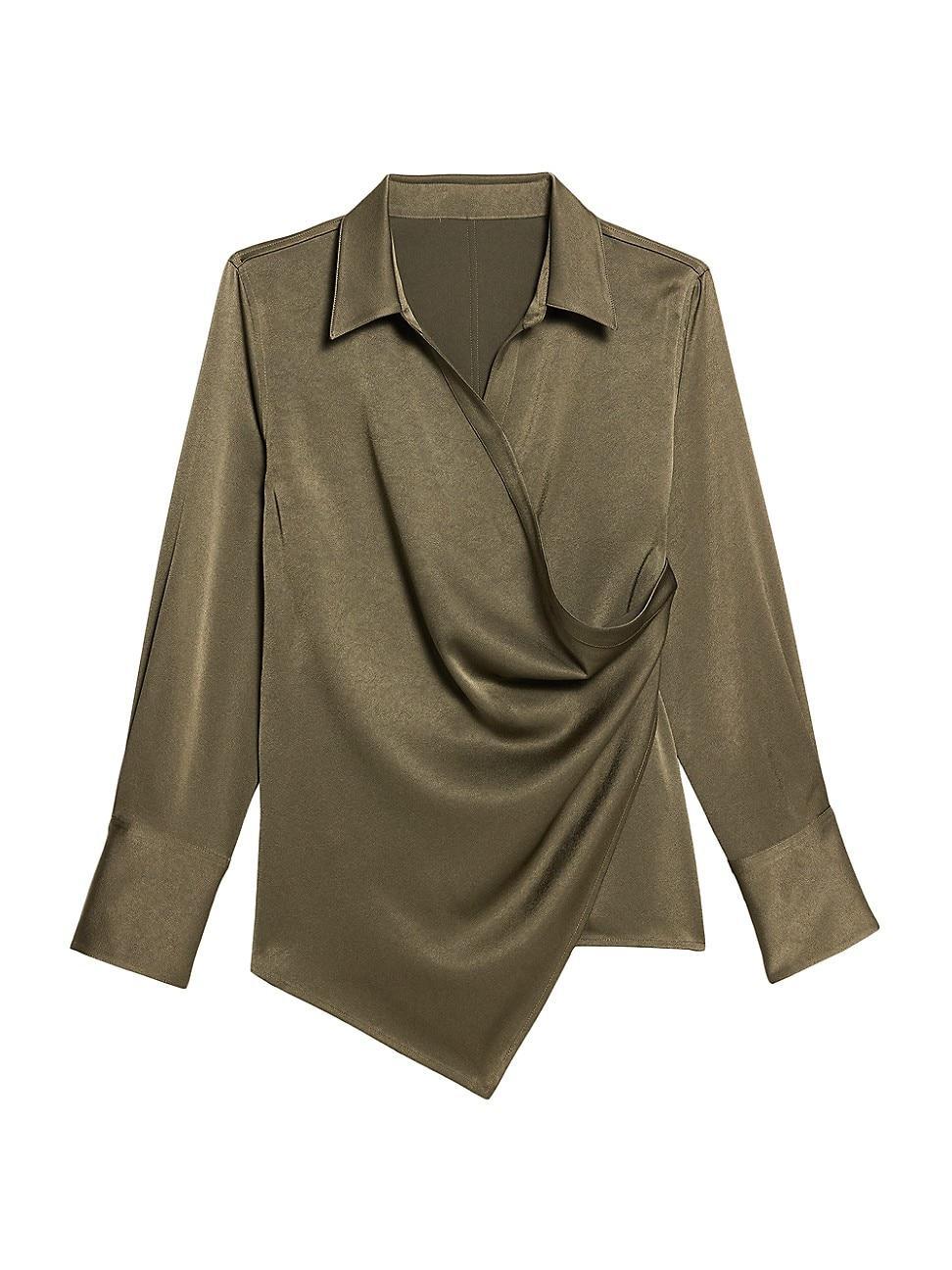 Womens Draped Long-Sleeve Wrap Shirt Product Image