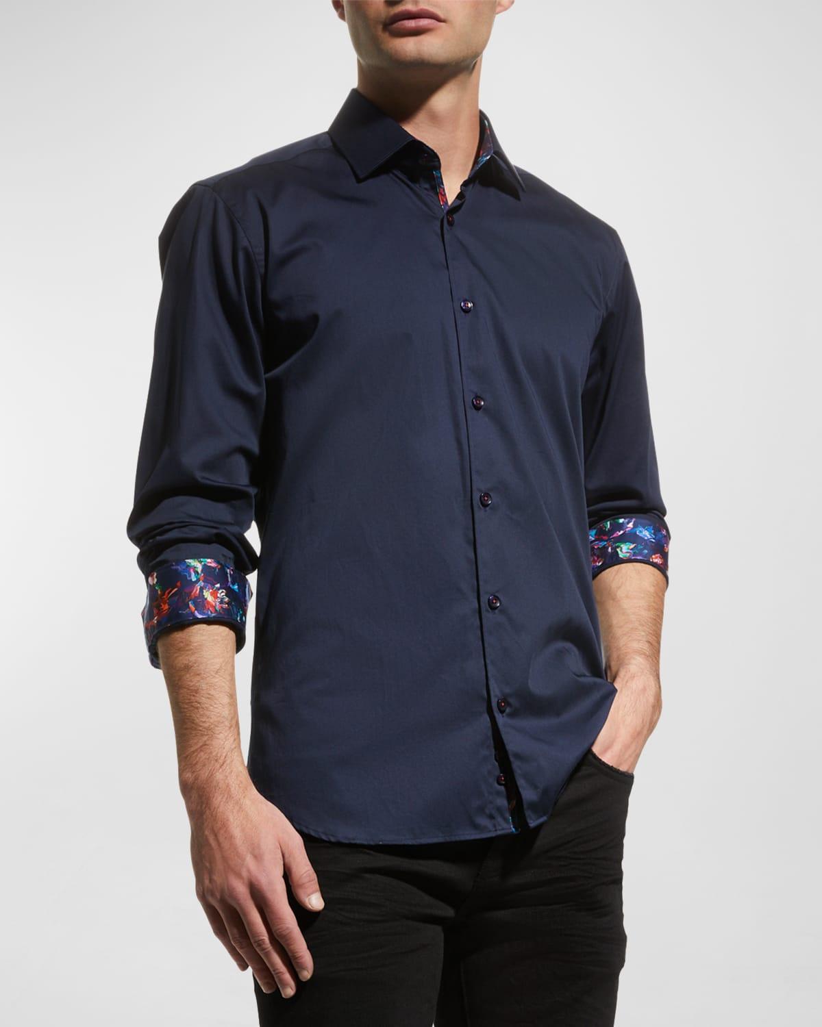 Jared Lang Men's Contrast-Reverse Sport Shirt - Size: SMALL - OXFORD BLUE Product Image