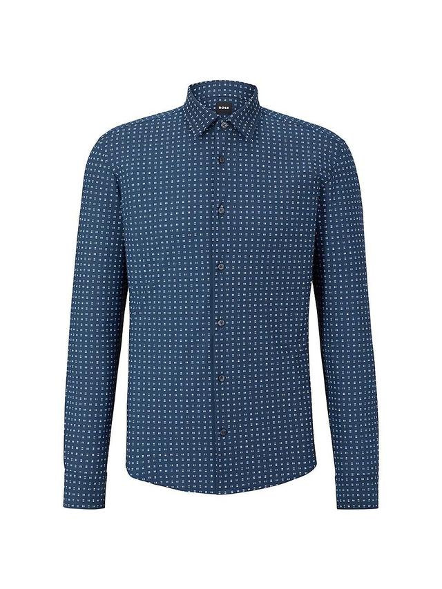 Mens Slim-Fit Shirt In Patterned Performance-Stretch Jersey Product Image