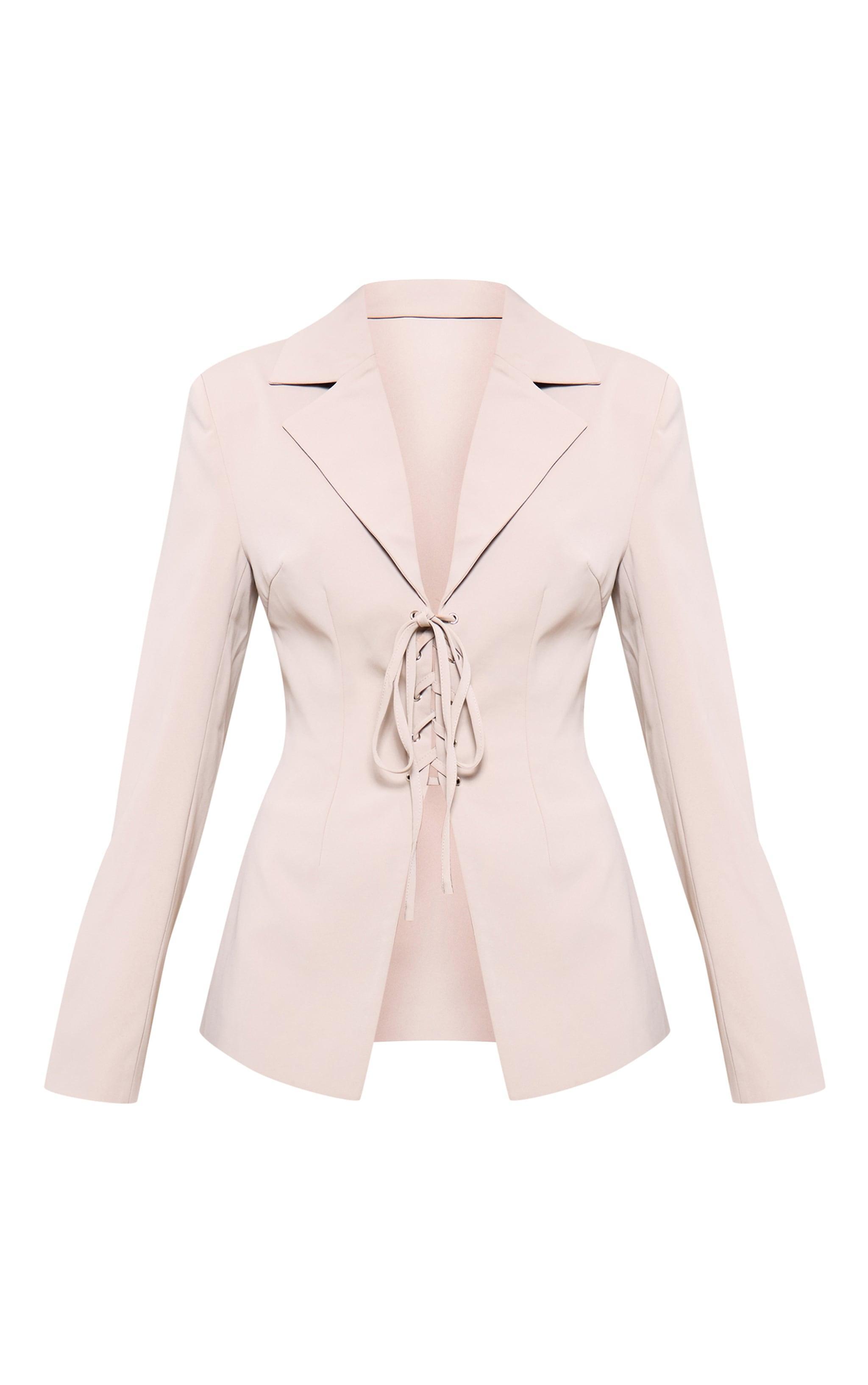  Mushroom Lace Up Tie Front Blazer Product Image