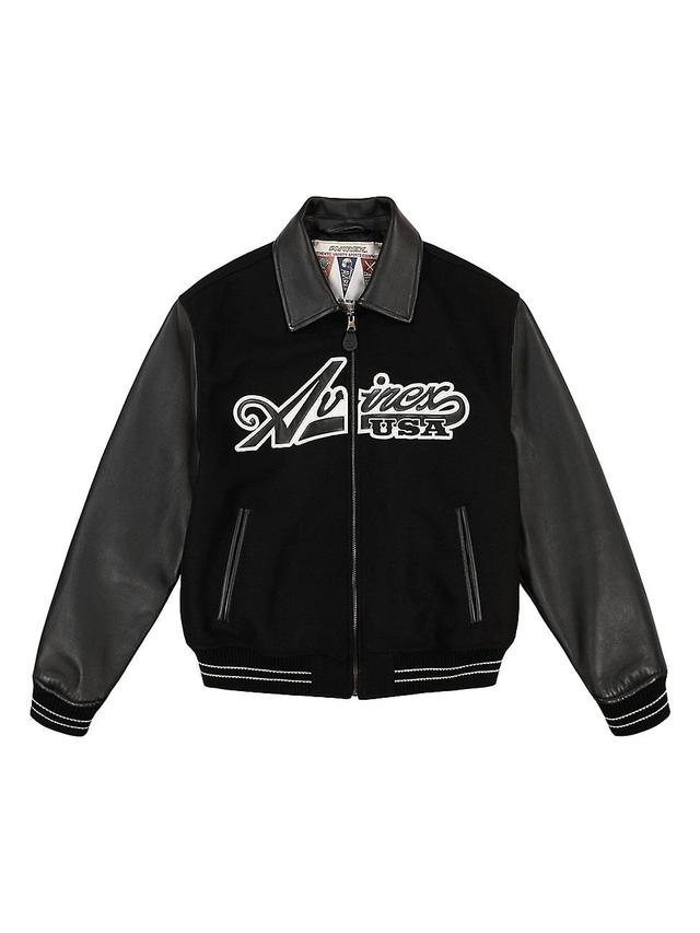 Mens Script Logo Wool & Leather Varsity Jacket Product Image