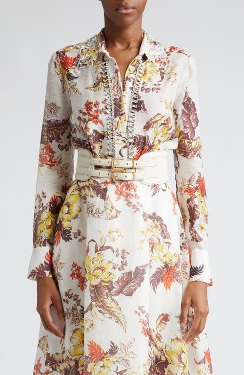 Womens Matchmaker Tropical Embellished Linen-Silk Shirt Product Image