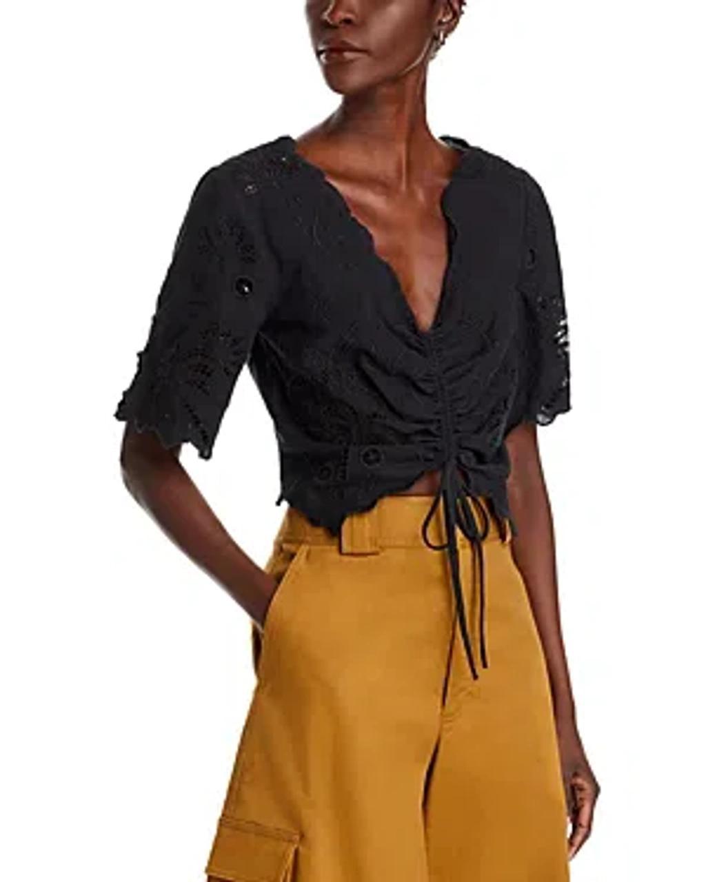 The Social Butterfly Drawstring Crop Top In Black Product Image