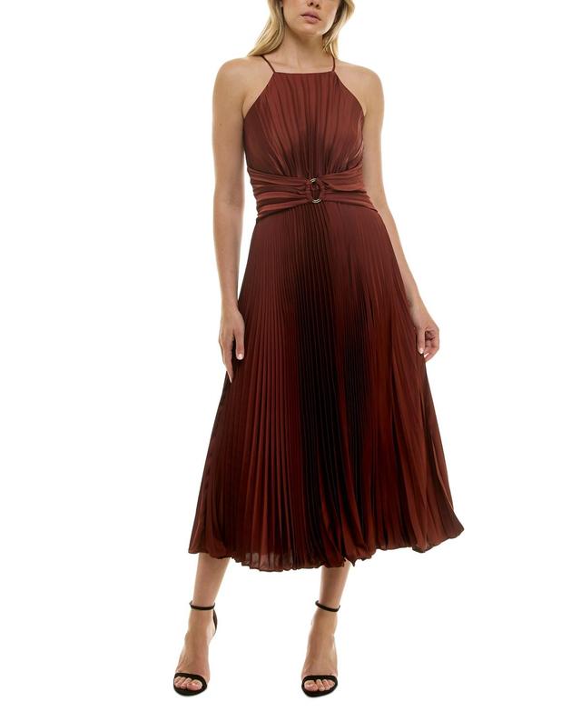 Taylor Womens Halter Belted Pleated Chiffon Midi Dress Product Image